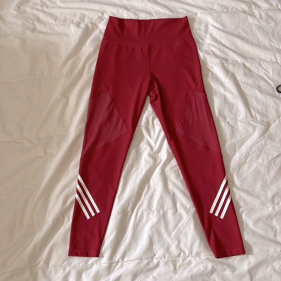 Adidas Red Believe This High Rise 7/8 Length 3-Stripes Tights - Picture 4 of 13